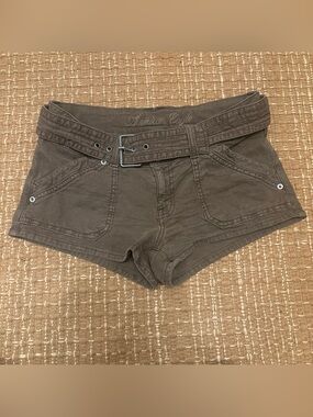 American Eagle Outfitters Brown Low-Rise Belted Denim-Style Shorts